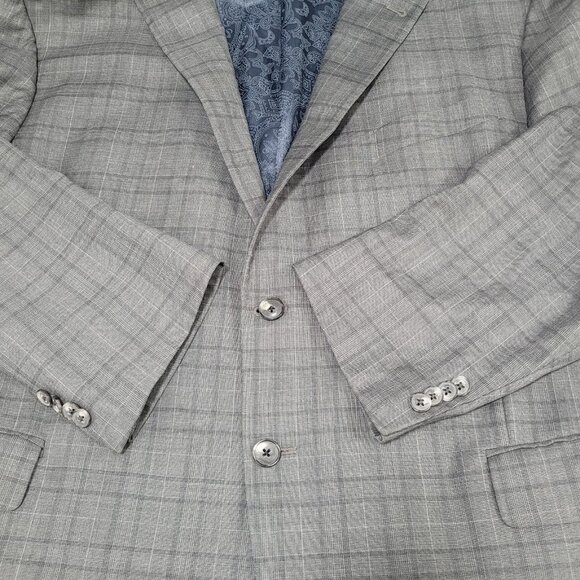 Joseph Abboud Guabello Grey 100% Wool Check Blazer Sport Coat USA Made Size 46S - Picture 13 of 16